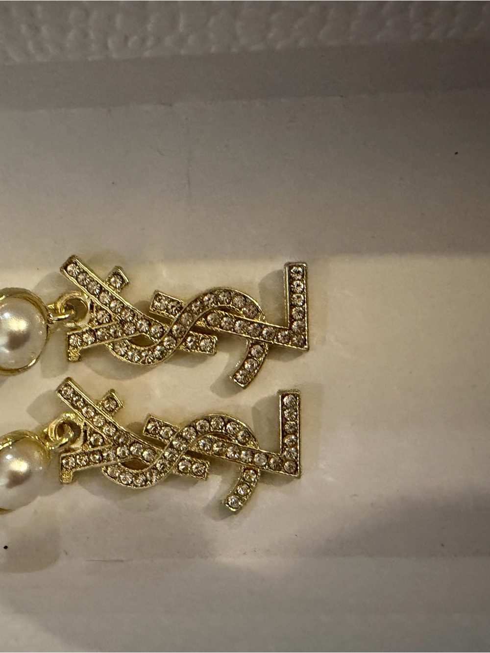 Gold Pearl Drop Earrings with Crystal Accents, fashion jewelry, new - Picture 5 of 9